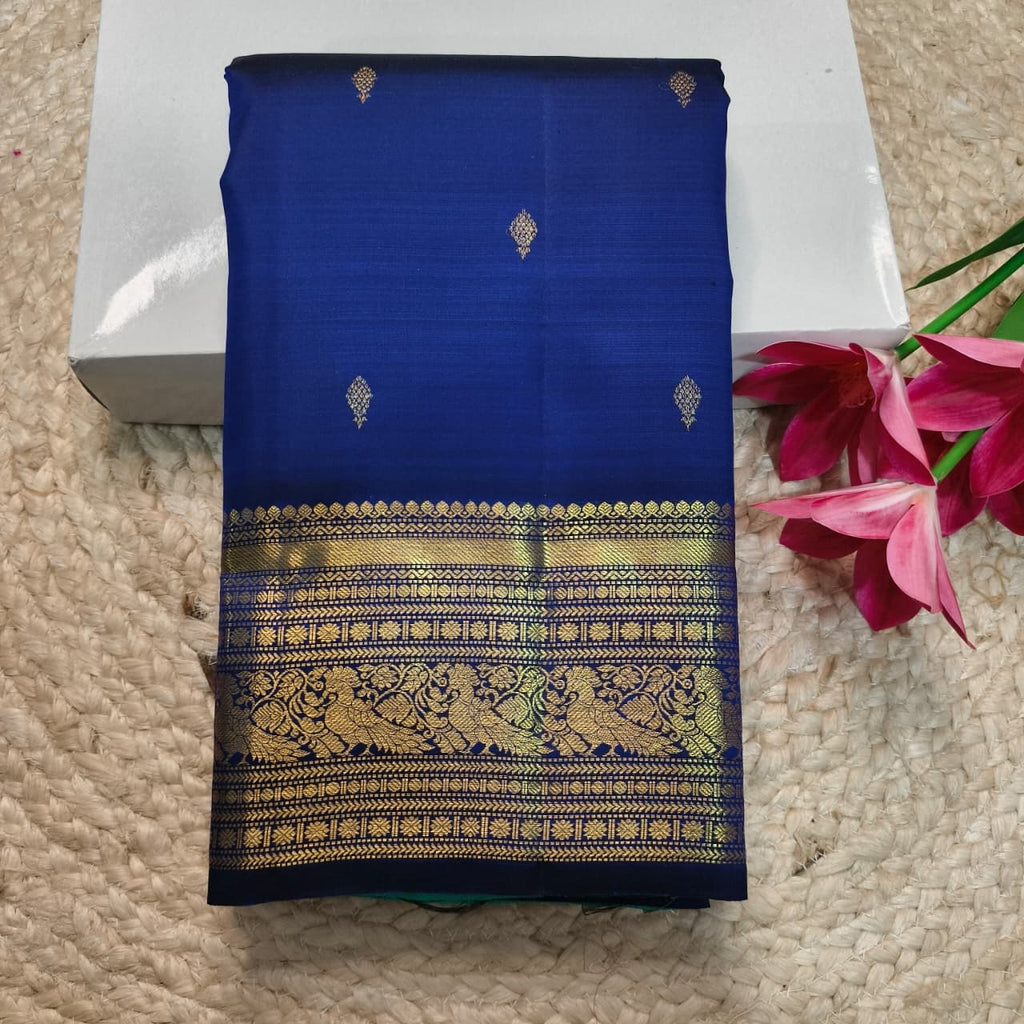 Pure Kanchipuram Silk Saree –Blue and Rexona Green