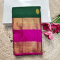 Pure Kanchipuram Silk Saree –Bottle Green and Rani Pink