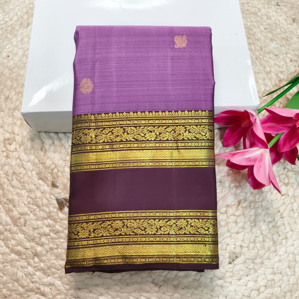 Pure Kanchipuram Silk Saree –Purple and Deep Chocolate