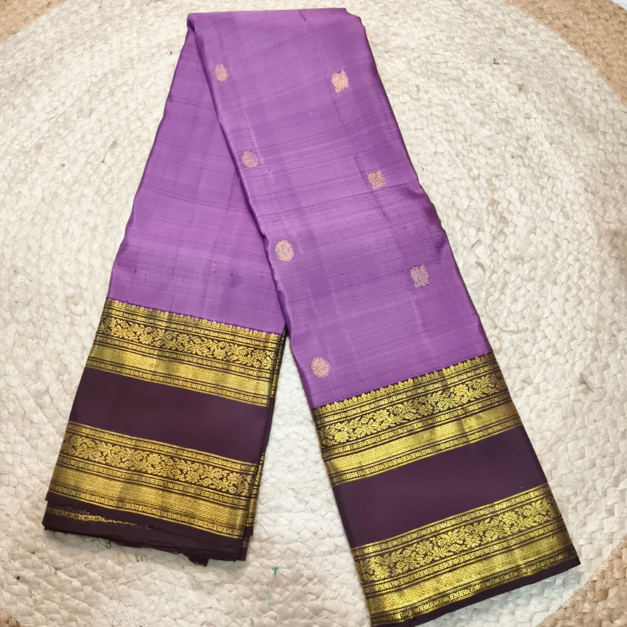 Pure Kanchipuram Silk Saree –Purple and Deep Chocolate