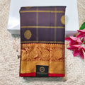 Pure Kanchipuram Silk Saree –Dark Chocolate Brown and Maroon Checks