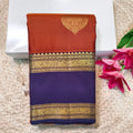 Pure Kanchipuram Silk Saree – Rust Orange and Navy Blue with Bentex