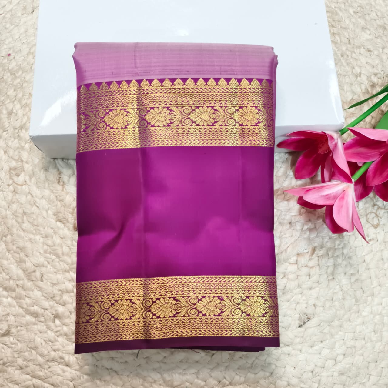 Pure Kanchipuram Silk Saree – Onion Pink and Deep Wine