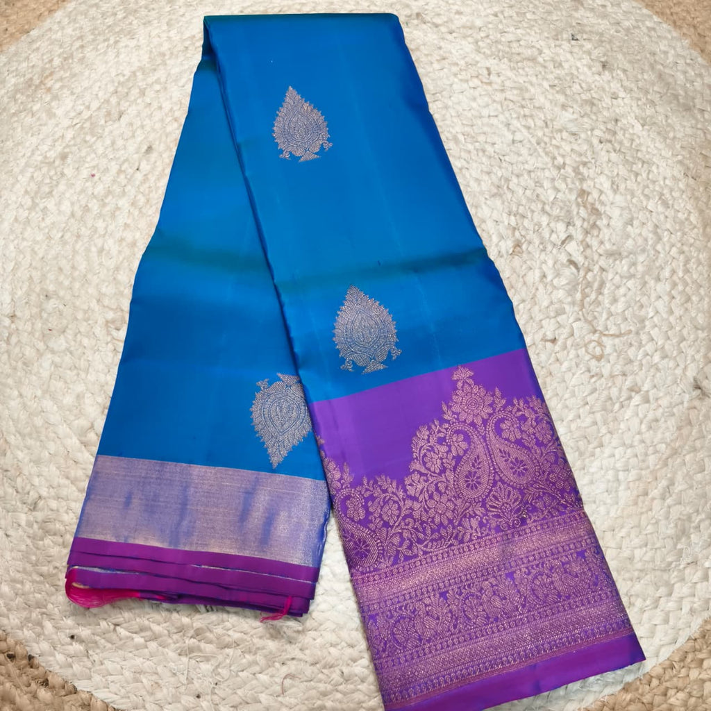Pure Kanchipuram Silk Saree –Blue and Magenta Pink