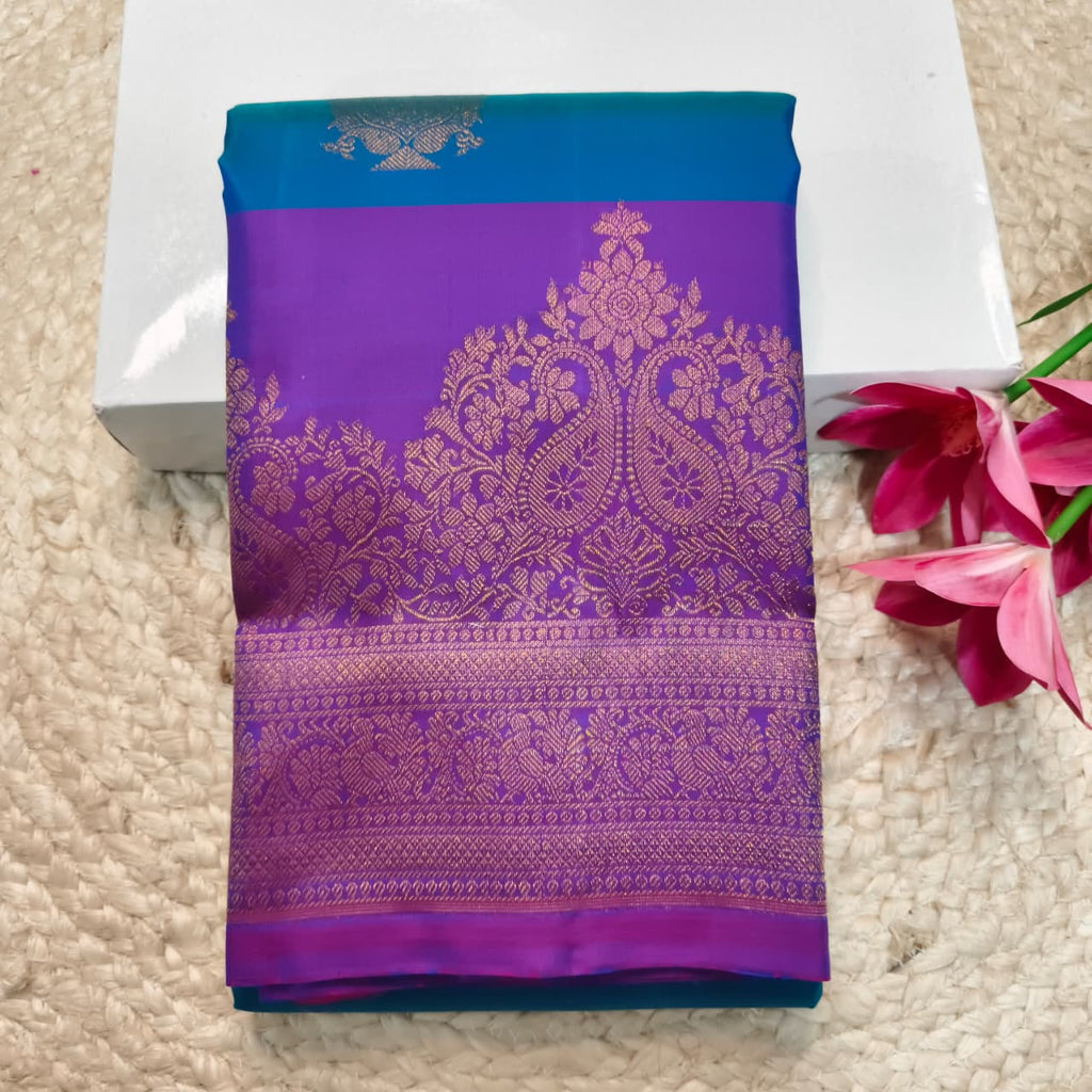 Pure Kanchipuram Silk Saree –Blue and Magenta Pink