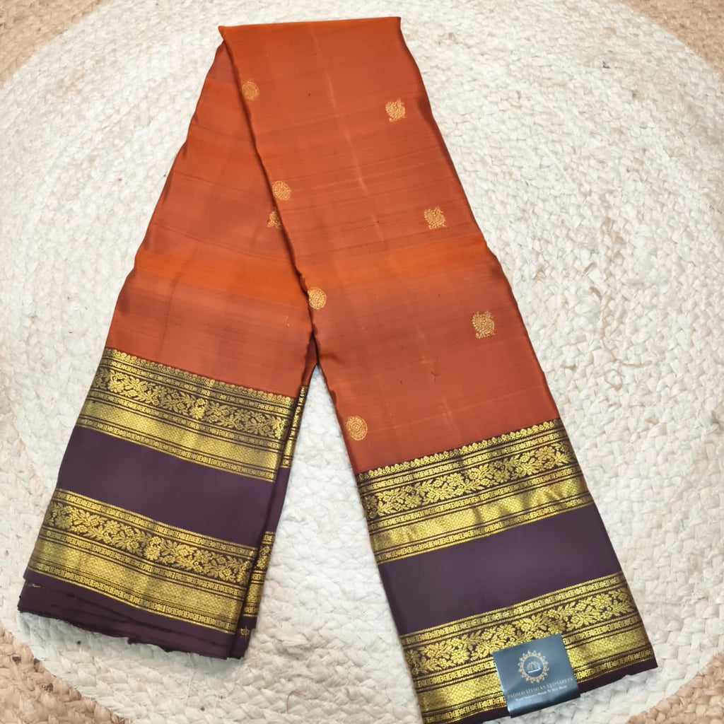 Pure Kanchipuram Silk Saree – Rust Orange and Deep Chocolate
