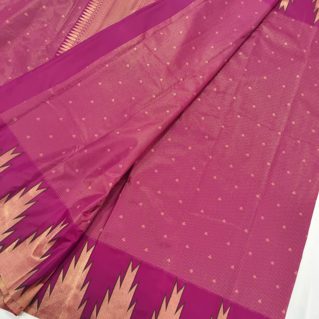 Semi Kanchipuram Brocade Silk Saree- Deep Magenta with Temple Border