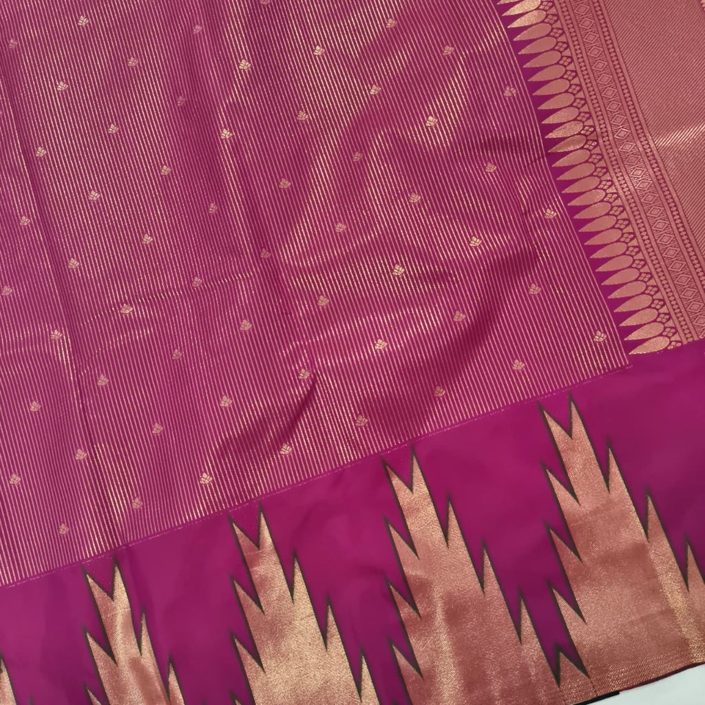 Semi Kanchipuram Brocade Silk Saree- Deep Magenta with Temple Border