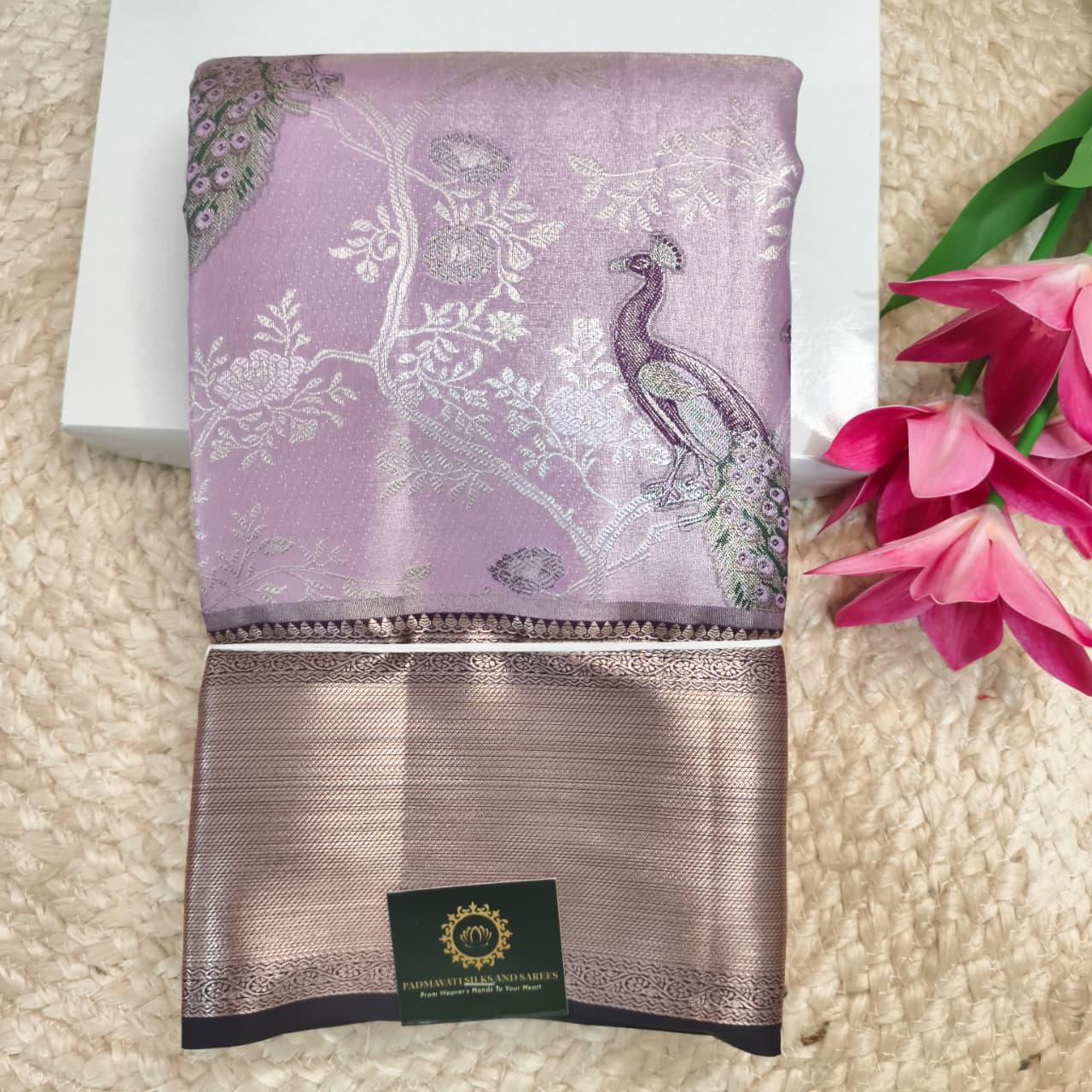 Semi Kanchipuram Brocade Silk Saree- Lavender with Dark Grey