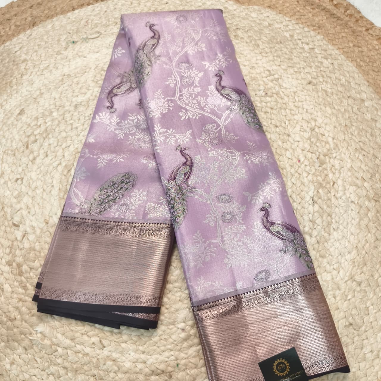 Semi Kanchipuram Brocade Silk Saree- Lavender with Dark Grey