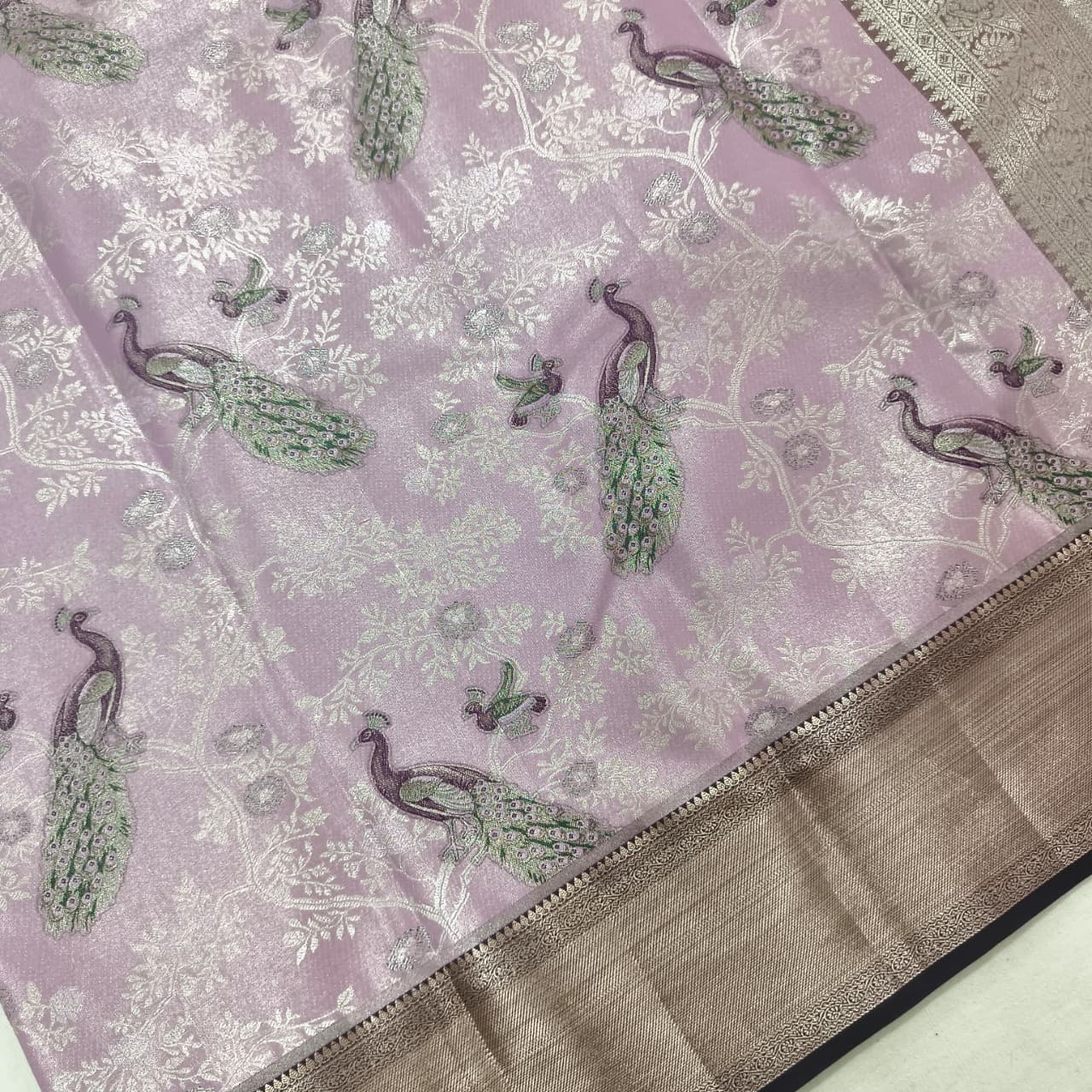 Semi Kanchipuram Brocade Silk Saree- Lavender with Dark Grey
