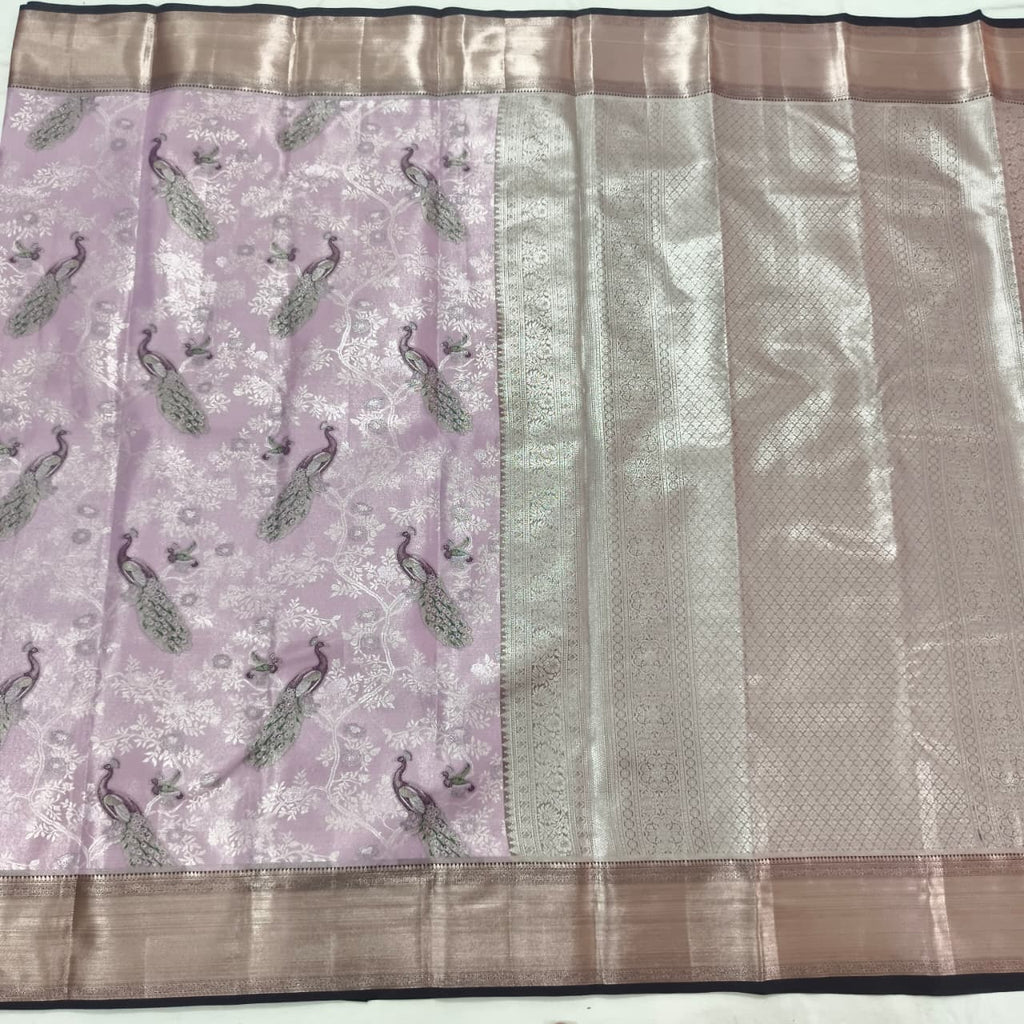 Semi Kanchipuram Brocade Silk Saree- Lavender with Dark Grey