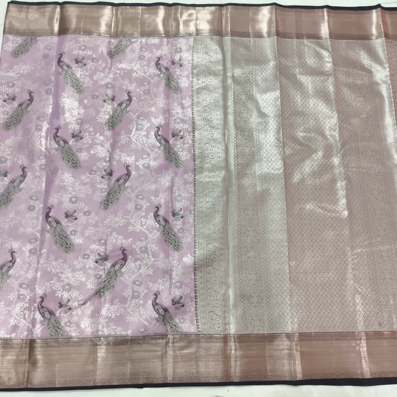 Semi Kanchipuram Brocade Silk Saree- Lavender with Dark Grey