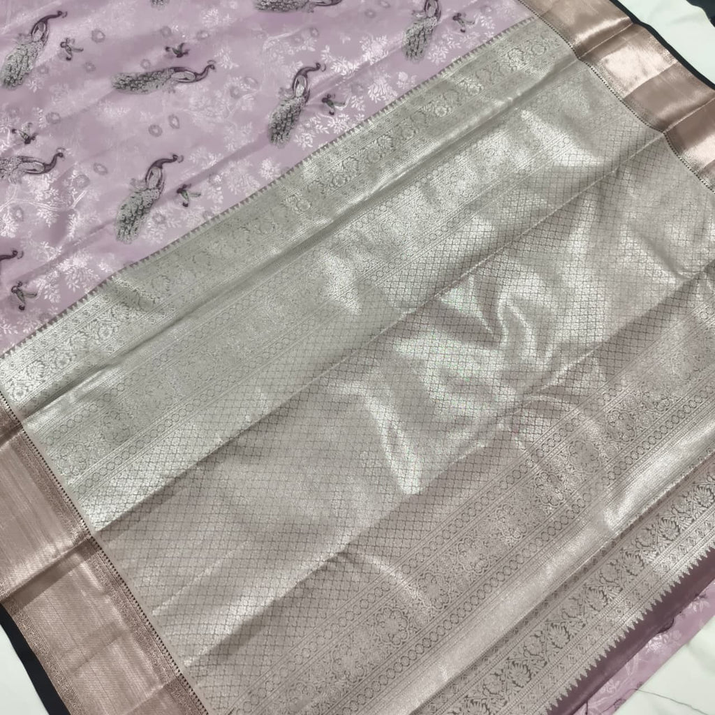 Semi Kanchipuram Brocade Silk Saree- Lavender with Dark Grey