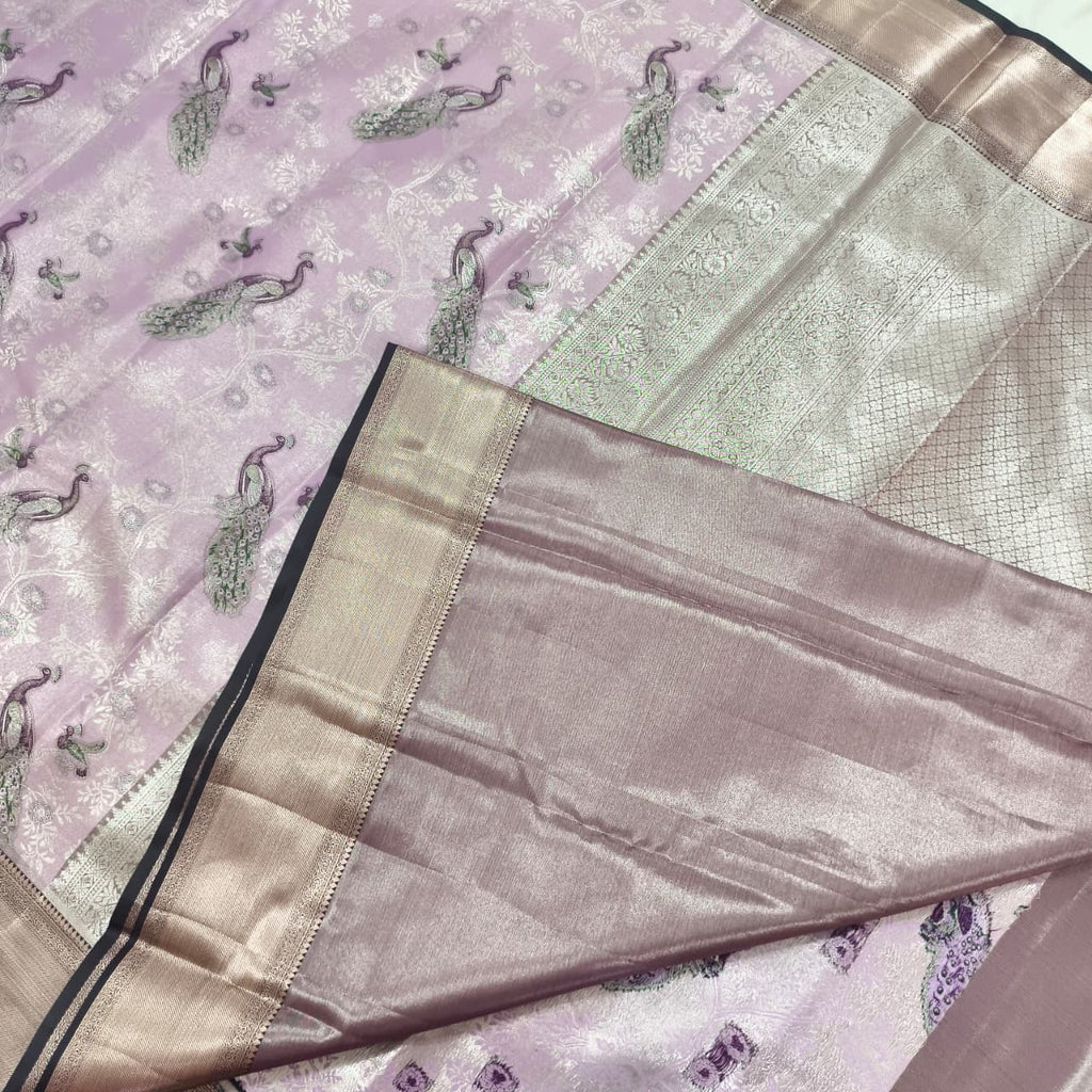 Semi Kanchipuram Brocade Silk Saree- Lavender with Dark Grey