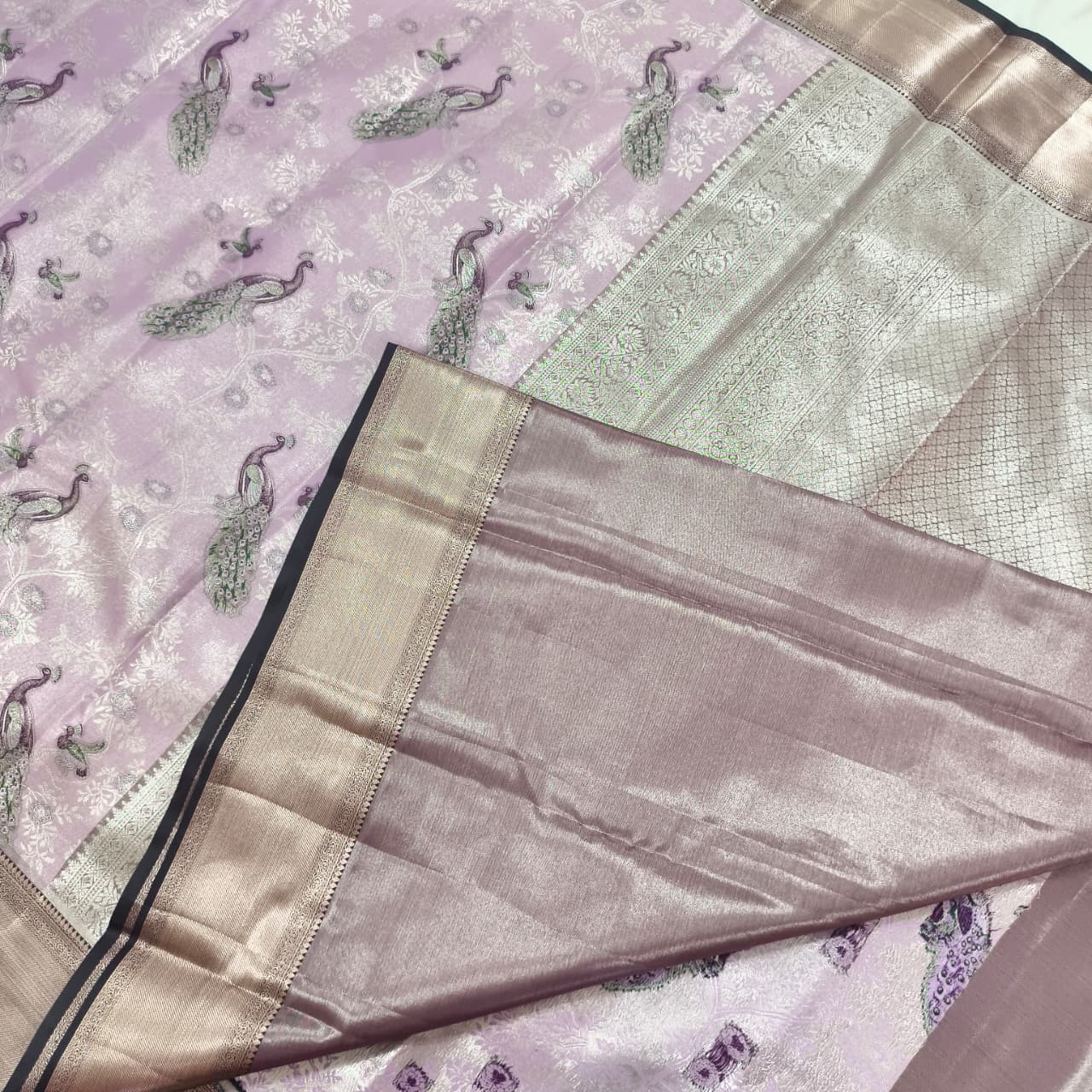 Semi Kanchipuram Brocade Silk Saree- Lavender with Dark Grey