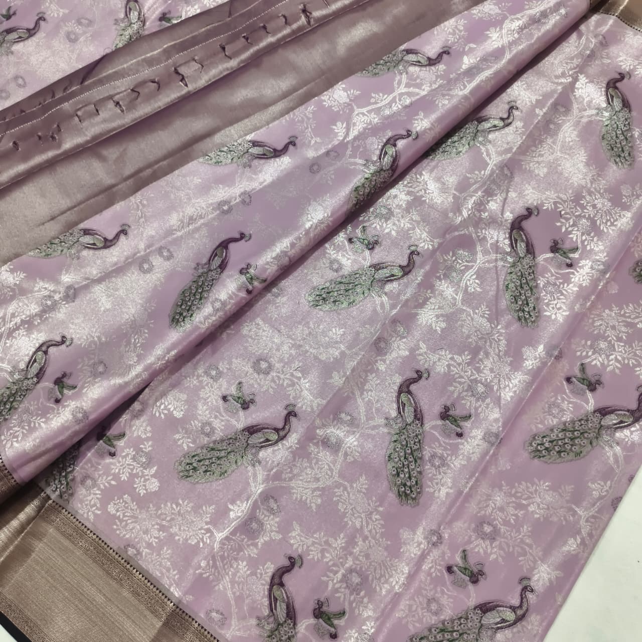 Semi Kanchipuram Brocade Silk Saree- Lavender with Dark Grey