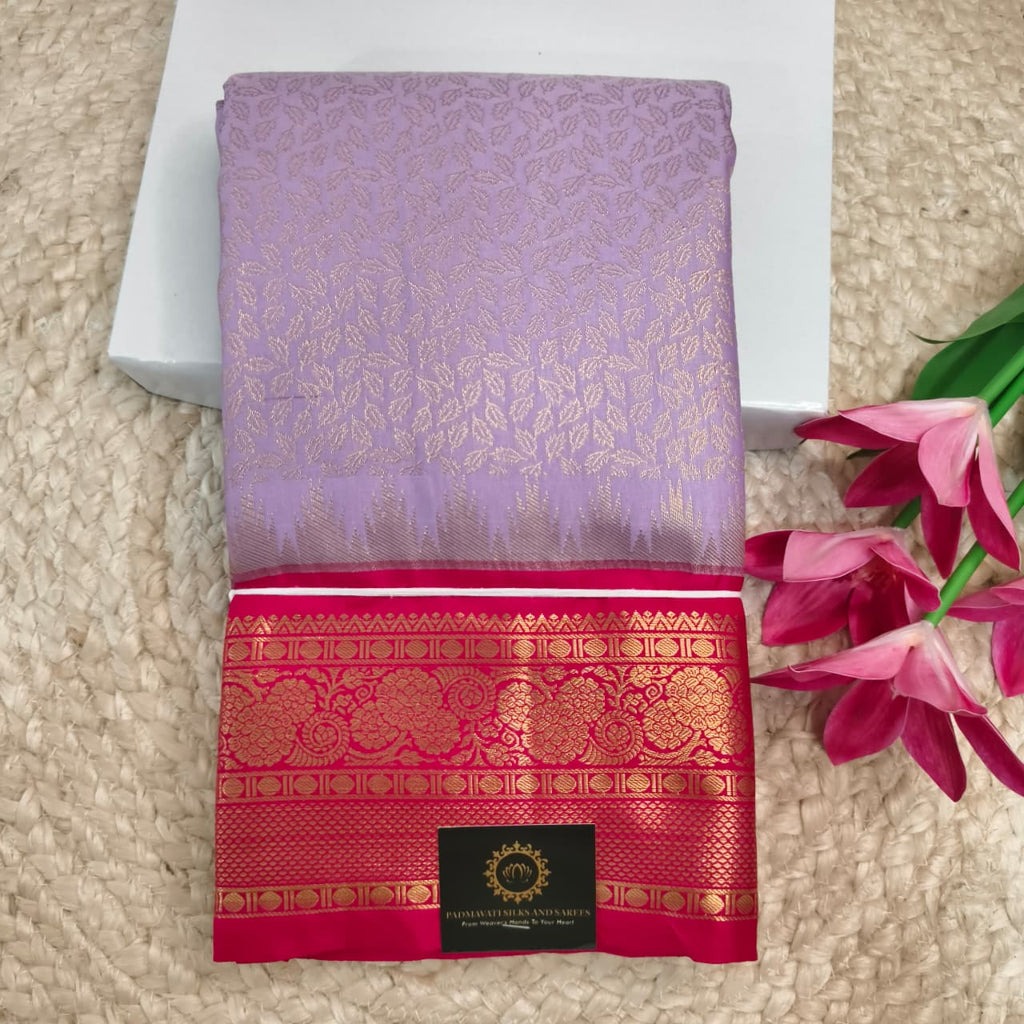 Semi Kanchipuram Brocade Silk Saree- Lavender with Rani Pink