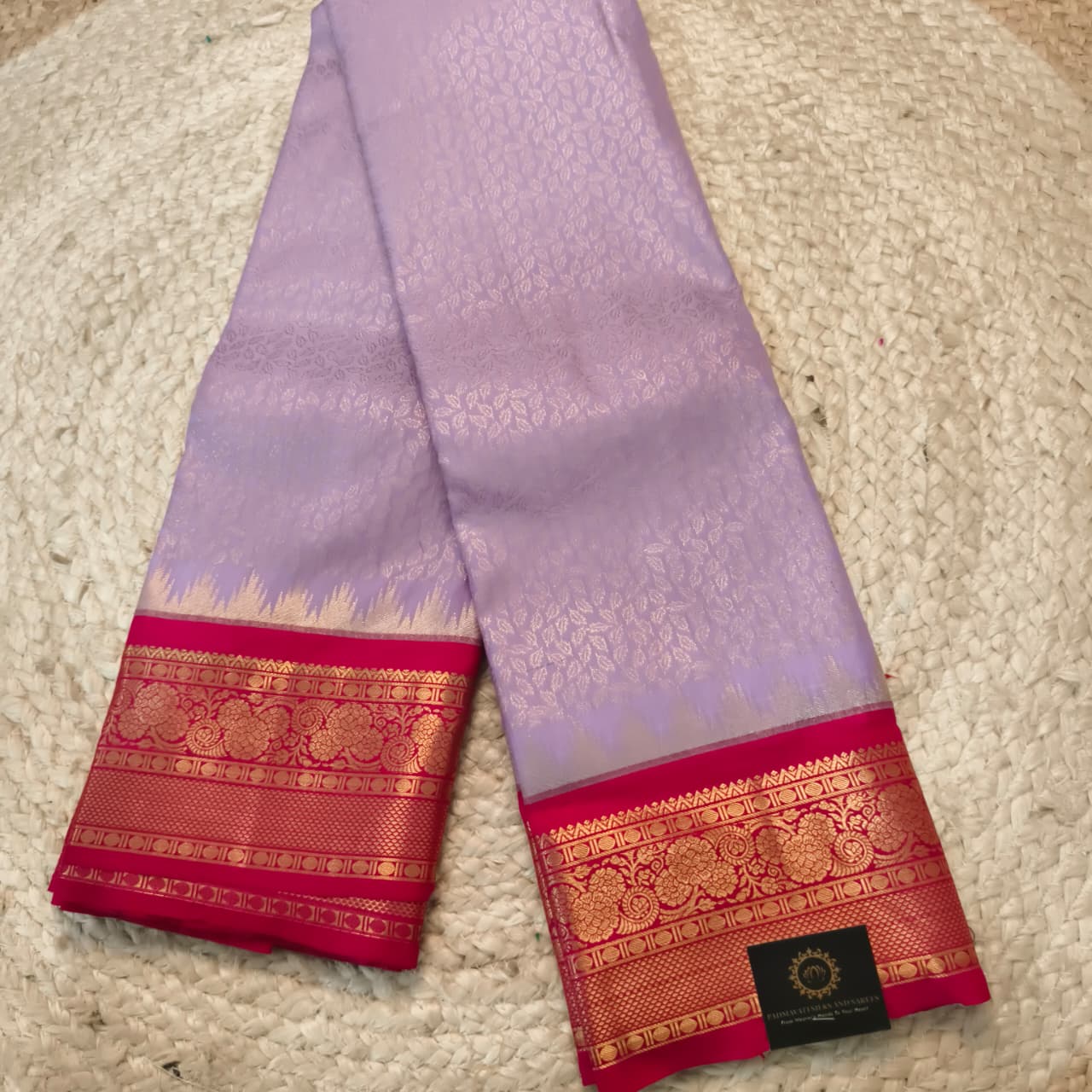 Semi Kanchipuram Brocade Silk Saree- Lavender with Rani Pink