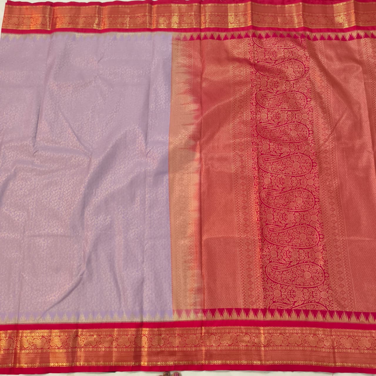 Semi Kanchipuram Brocade Silk Saree- Lavender with Rani Pink