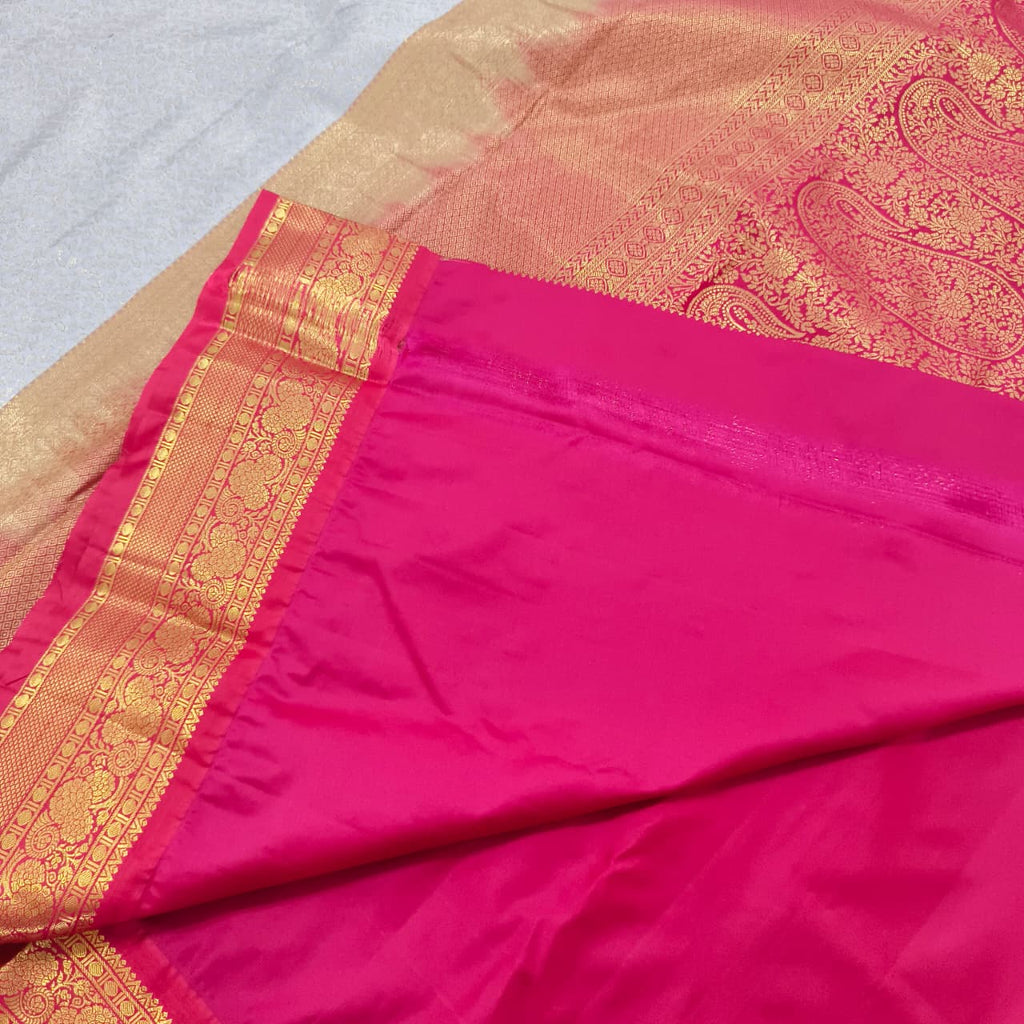 Semi Kanchipuram Brocade Silk Saree- Lavender with Rani Pink