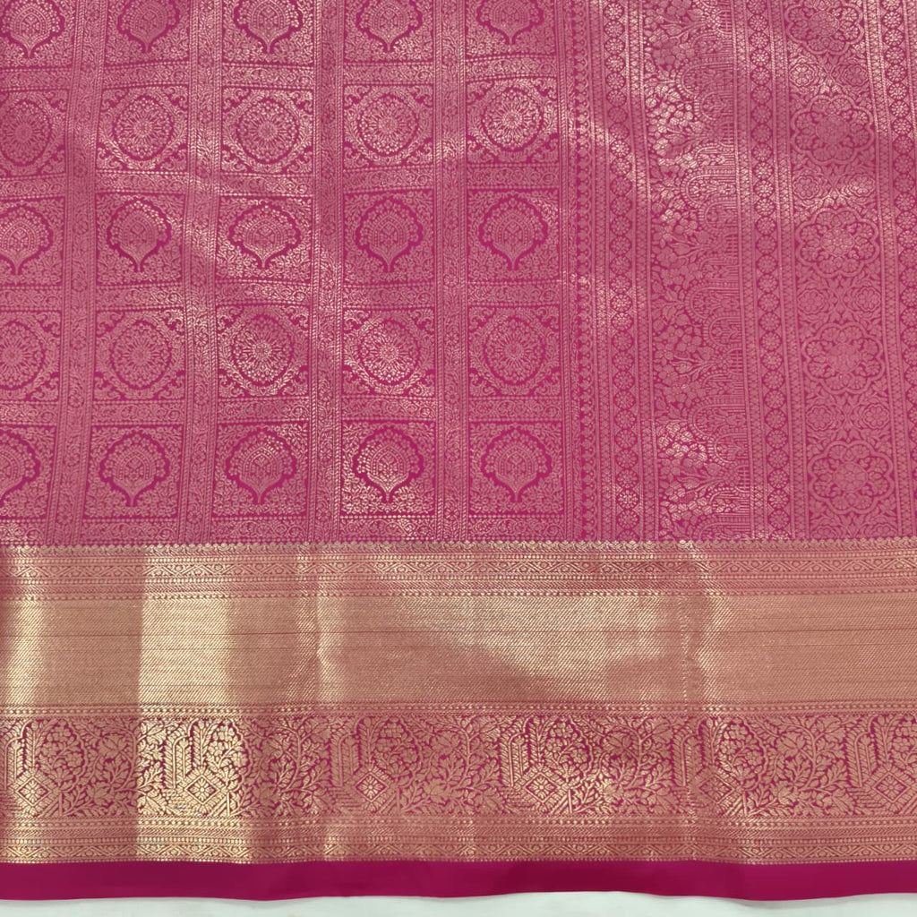 Semi Kanchipuram Brocade Silk Saree- Rani Pink