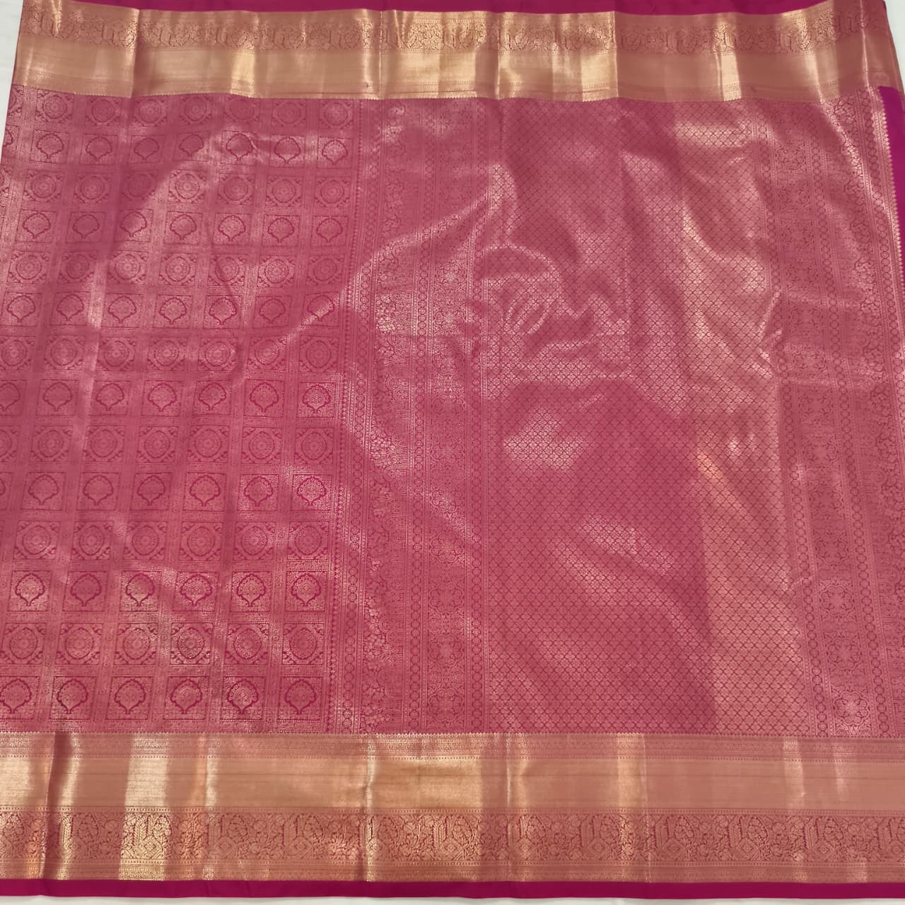 Semi Kanchipuram Brocade Silk Saree- Rani Pink