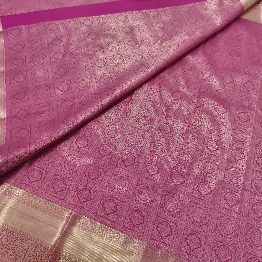 Semi Kanchipuram Brocade Silk Saree- Rani Pink