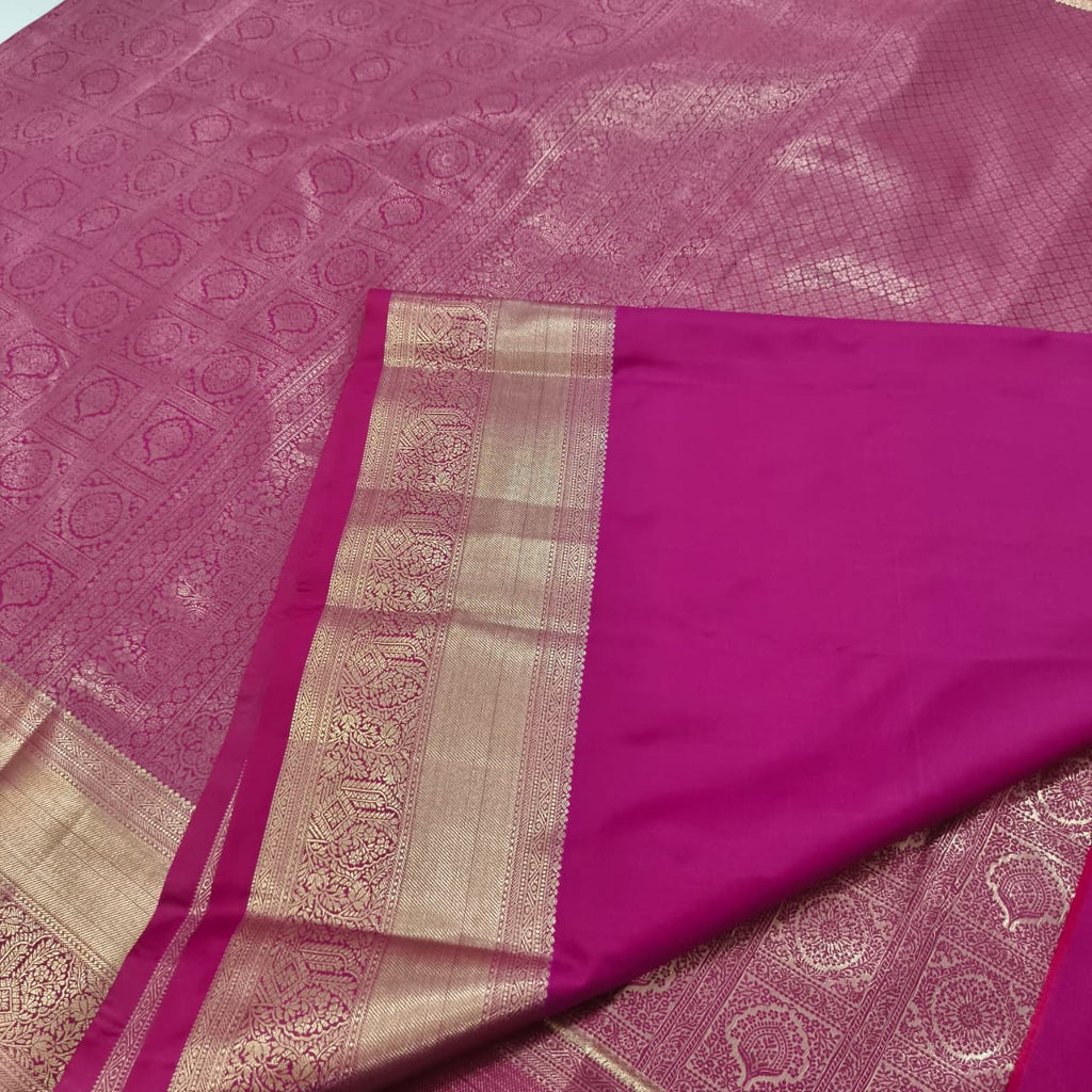 Semi Kanchipuram Brocade Silk Saree- Rani Pink