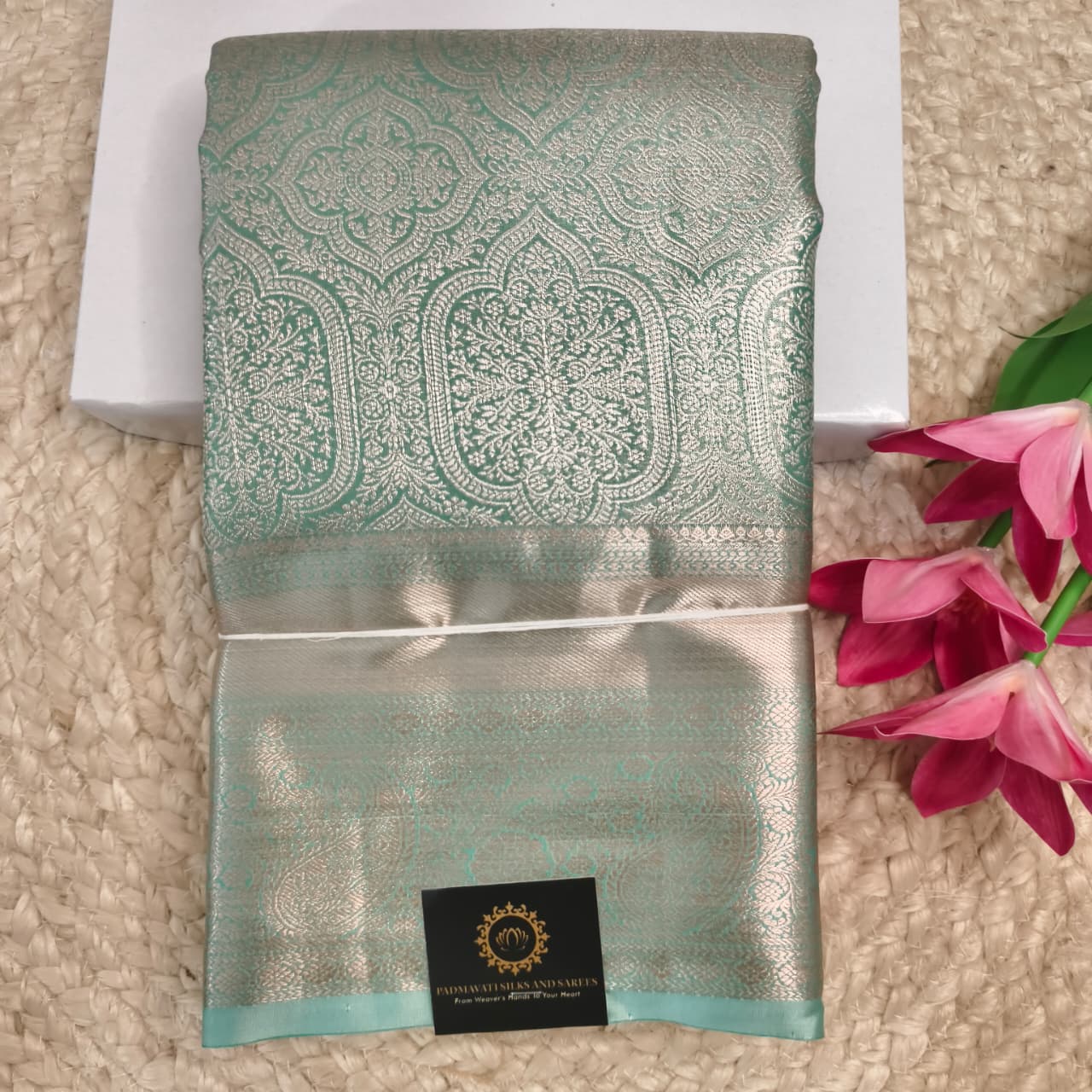 Semi Kanchipuram Brocade Silk Saree- Sea Green