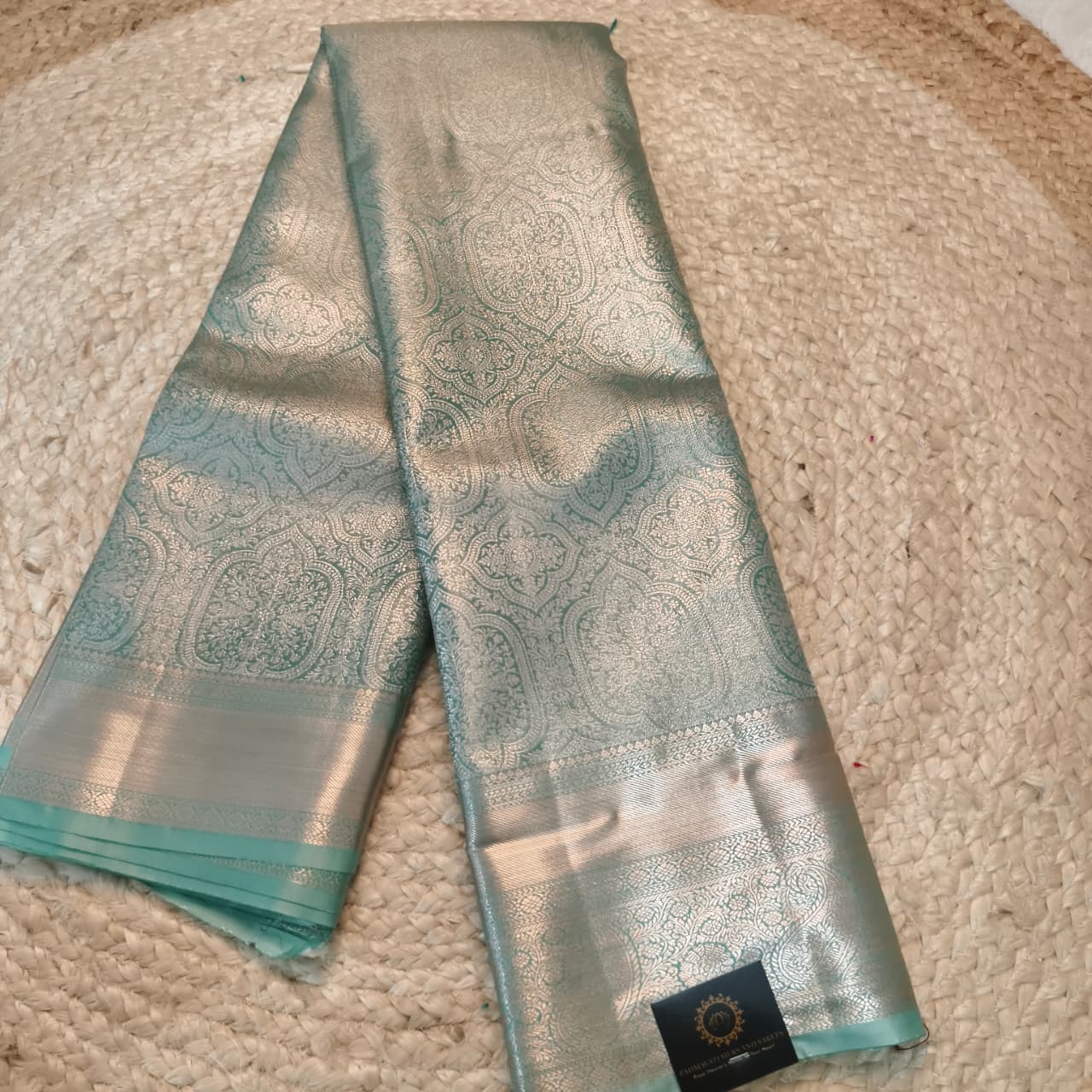 Semi Kanchipuram Brocade Silk Saree- Sea Green