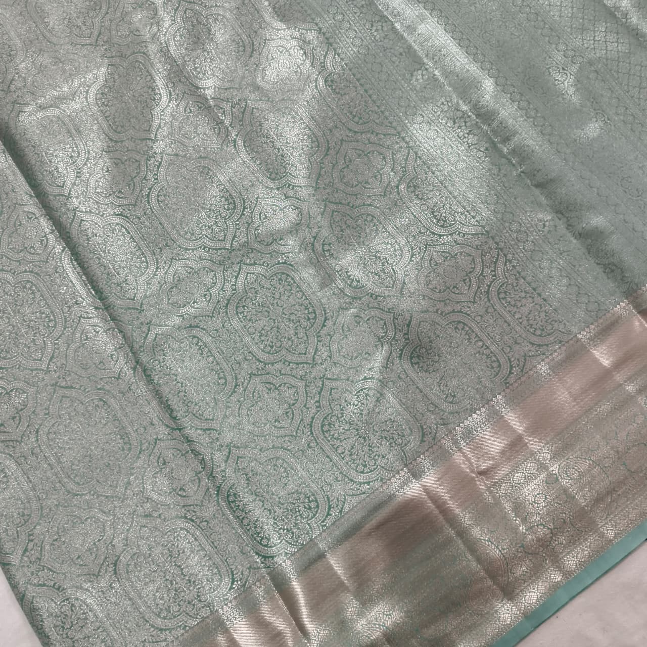 Semi Kanchipuram Brocade Silk Saree- Sea Green