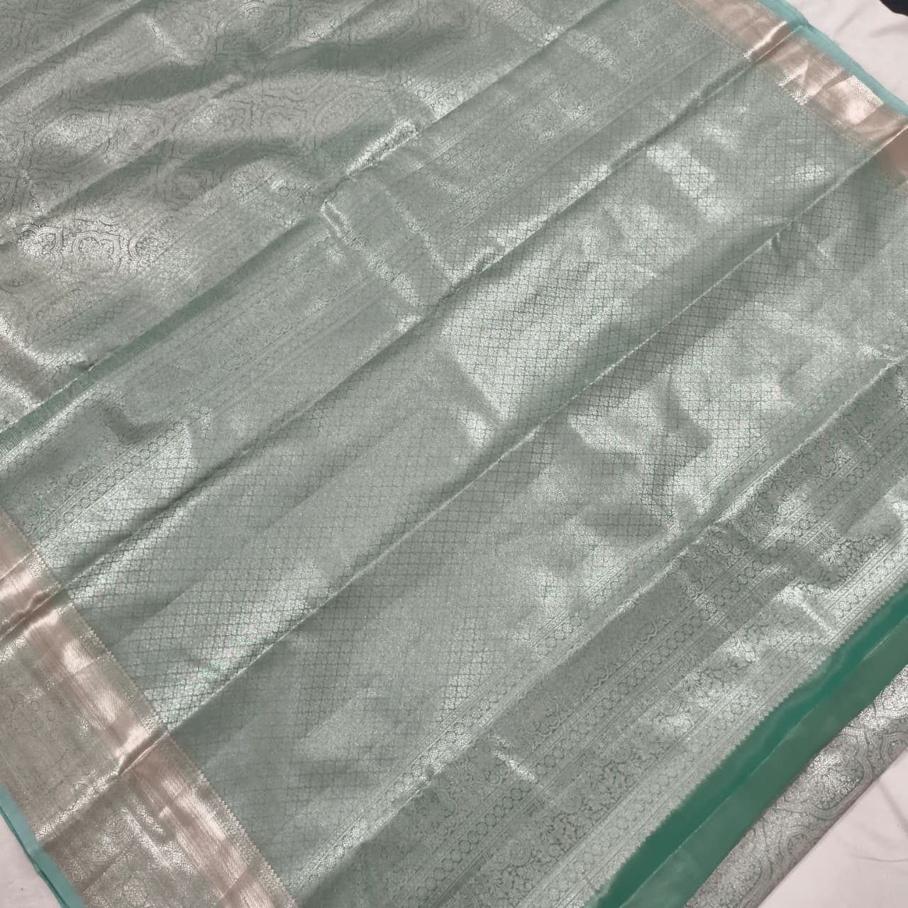Semi Kanchipuram Brocade Silk Saree- Sea Green