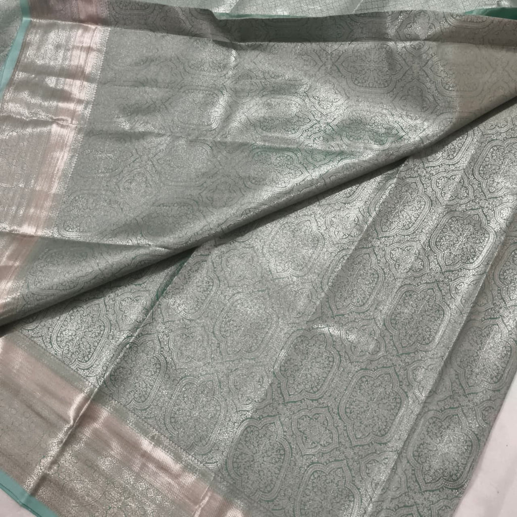 Semi Kanchipuram Brocade Silk Saree- Sea Green