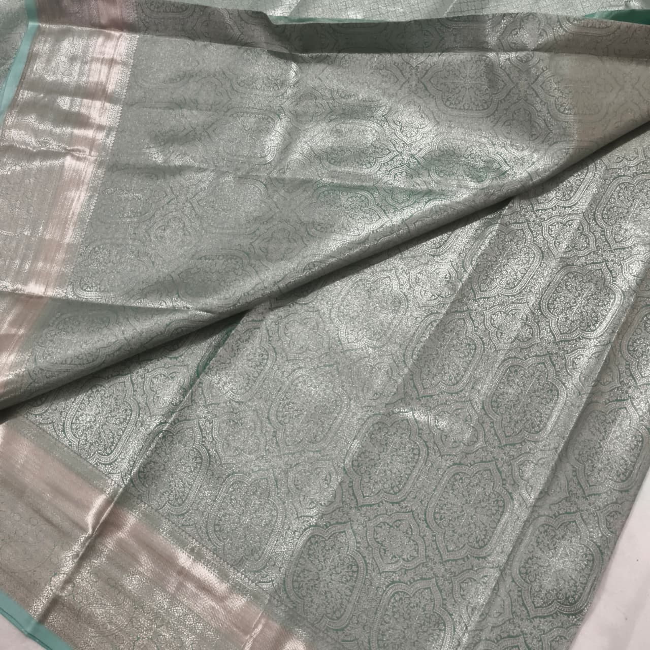 Semi Kanchipuram Brocade Silk Saree- Sea Green