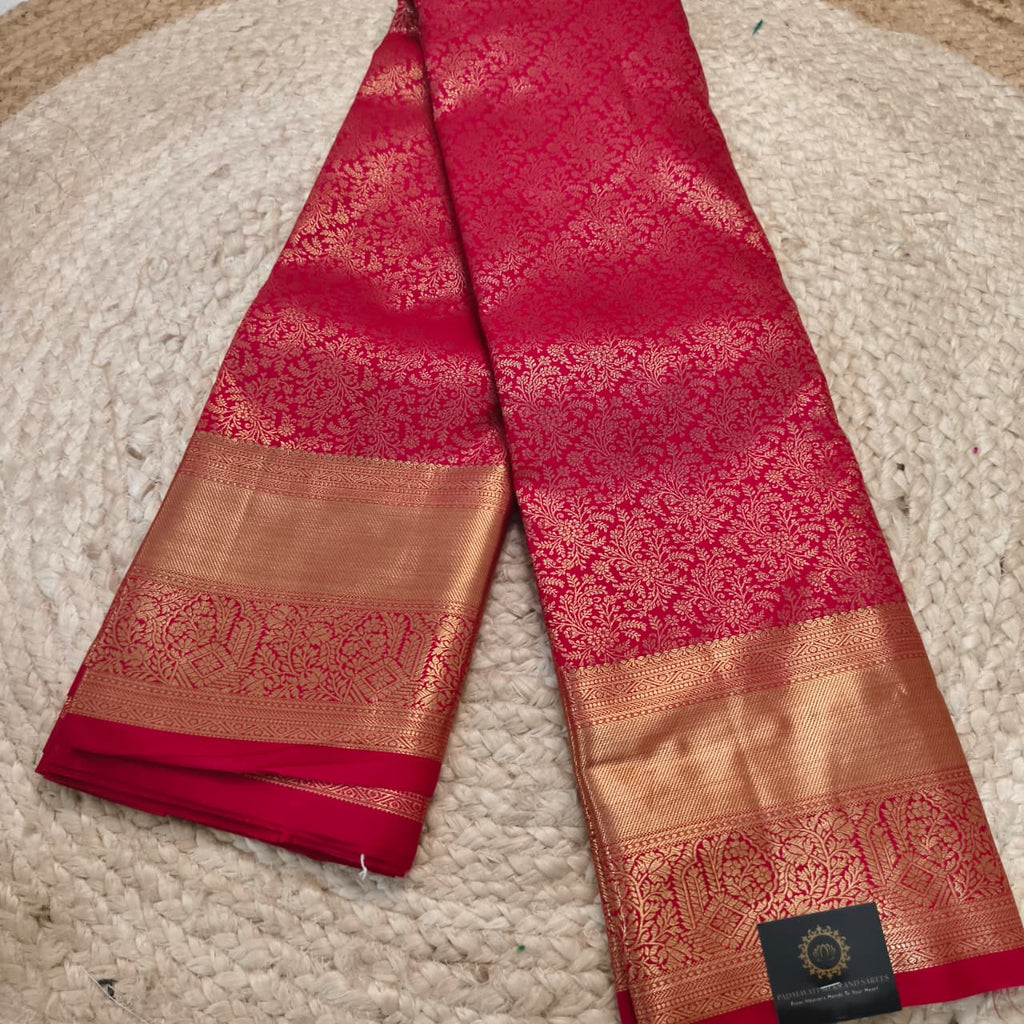 Semi Kanchipuram Brocade Silk Saree- Red
