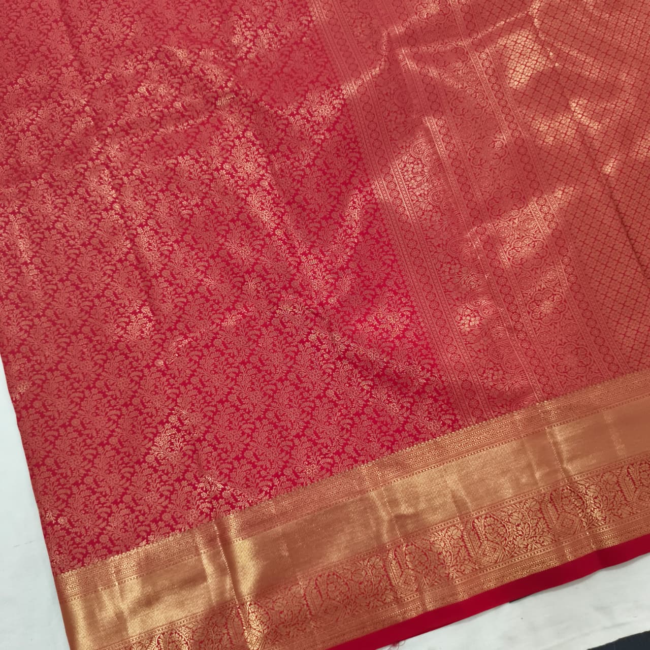 Semi Kanchipuram Brocade Silk Saree- Red