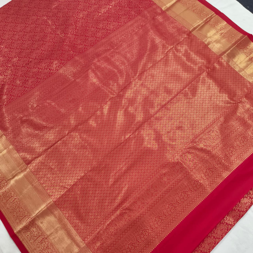 Semi Kanchipuram Brocade Silk Saree- Red