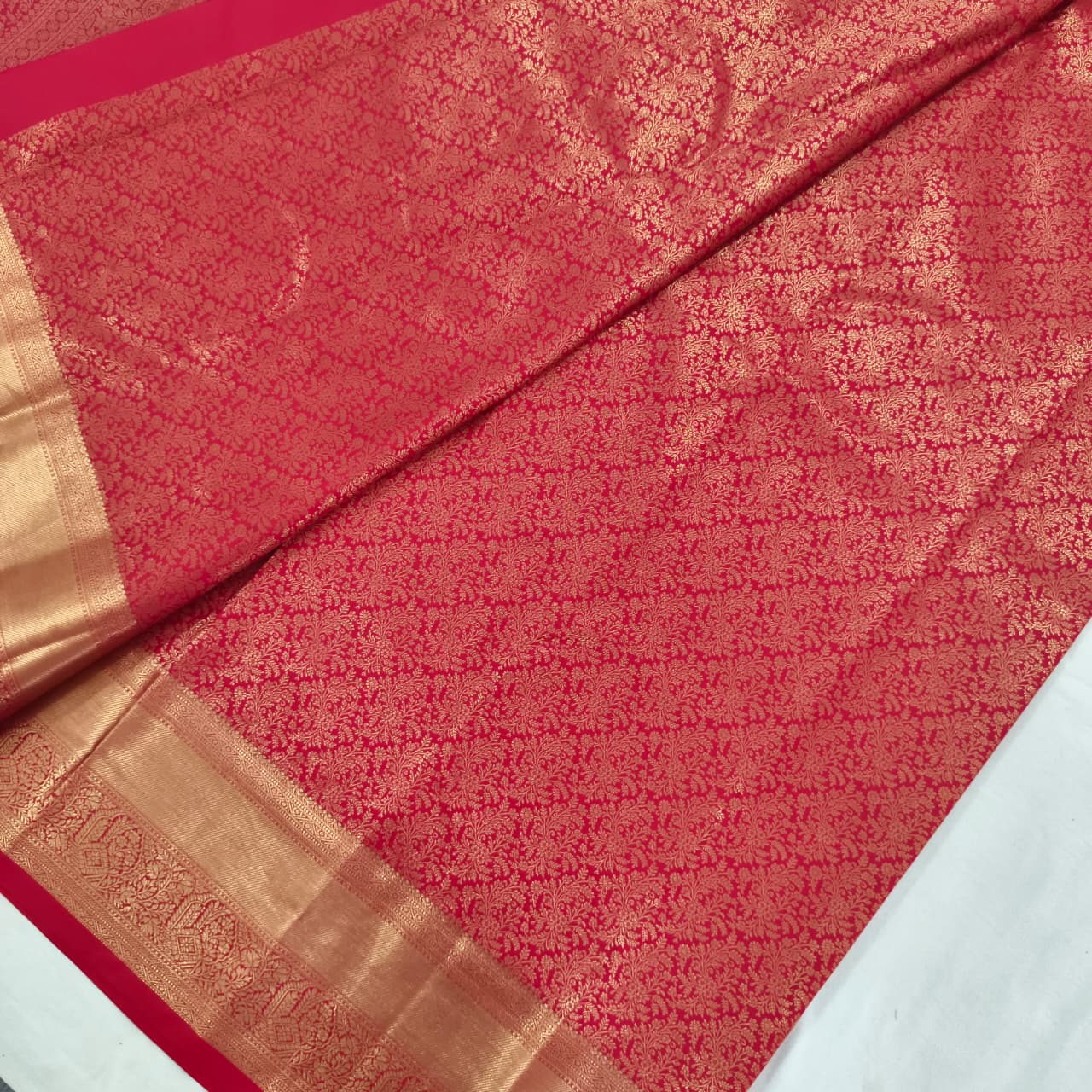 Semi Kanchipuram Brocade Silk Saree- Red