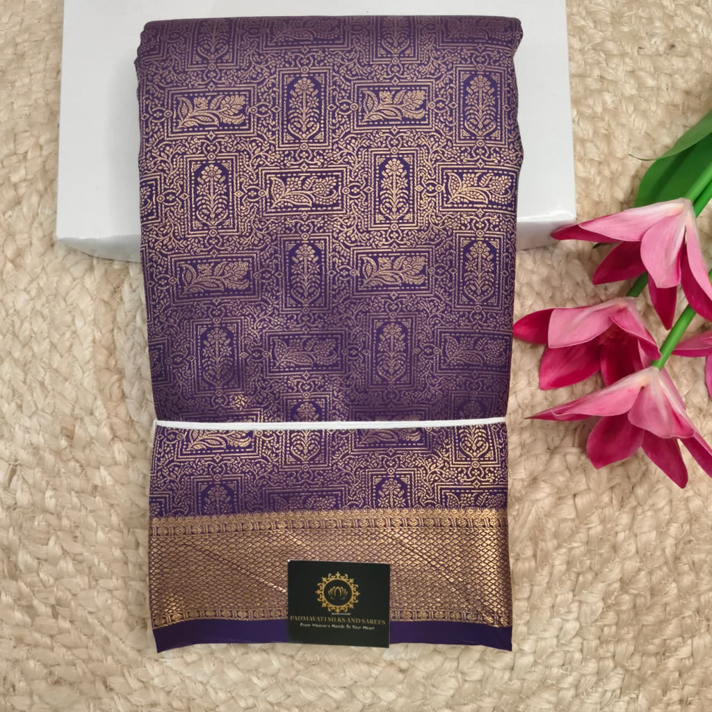 Semi Kanchipuram Brocade Silk Saree- Purple