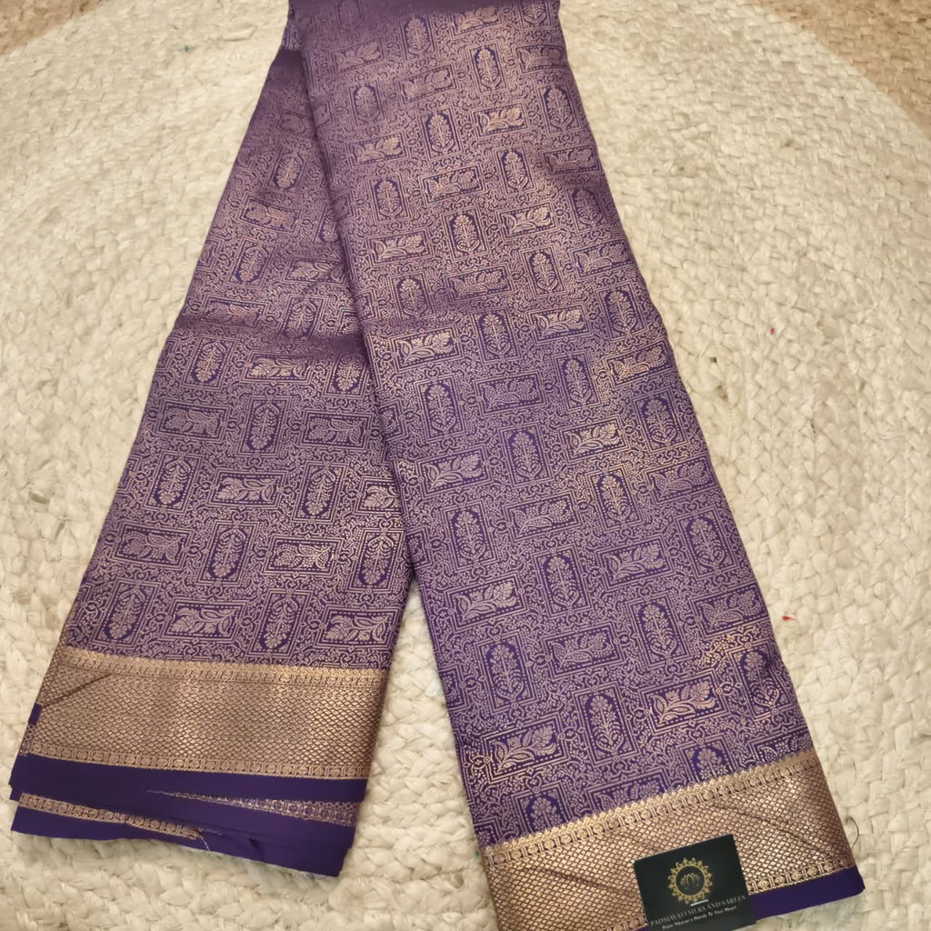 Semi Kanchipuram Brocade Silk Saree- Purple