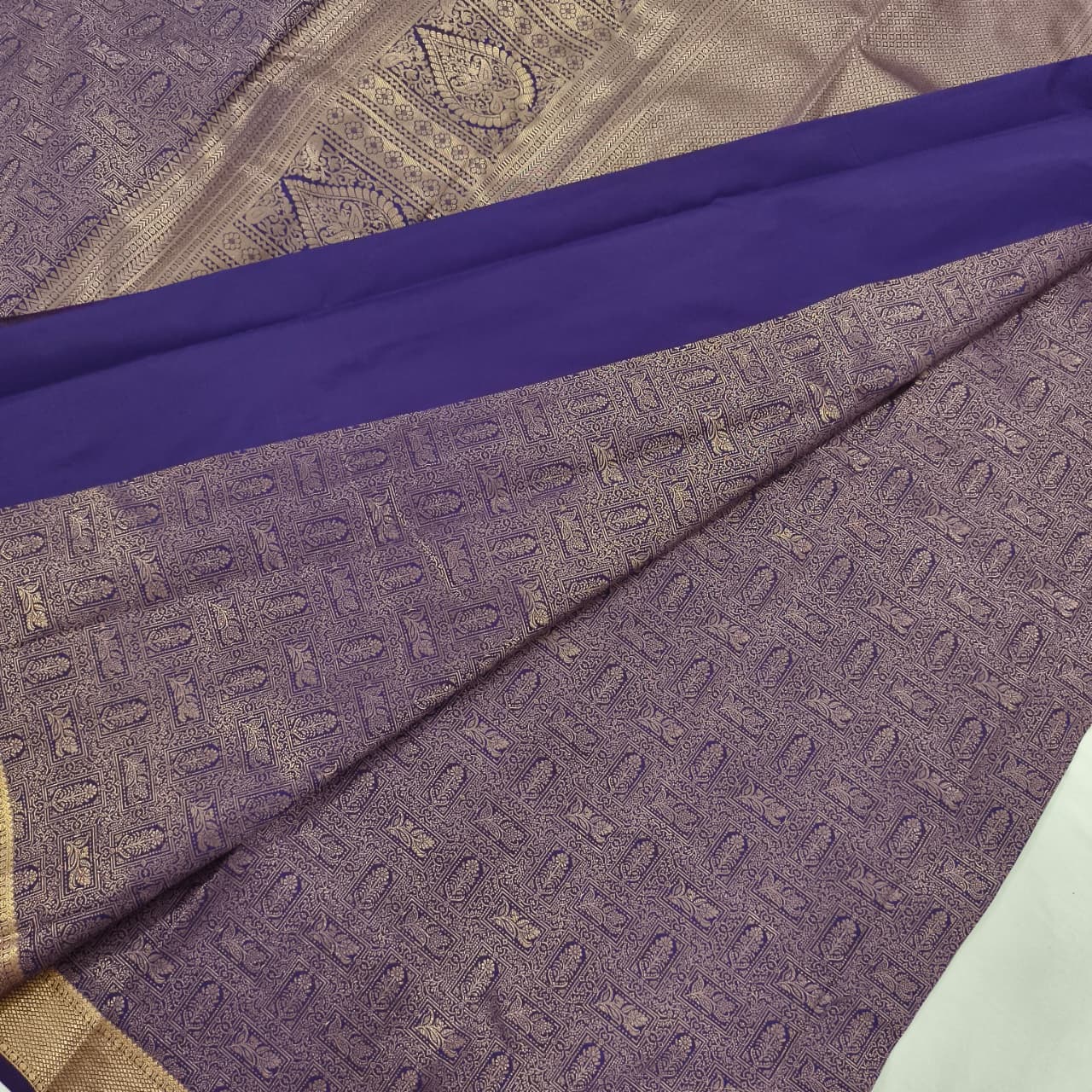 Semi Kanchipuram Brocade Silk Saree- Purple