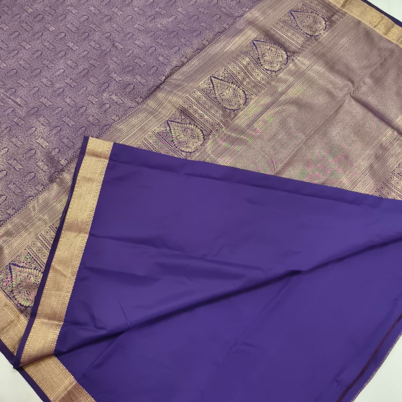 Semi Kanchipuram Brocade Silk Saree- Purple