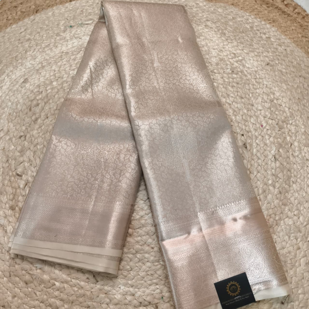 Semi Kanchipuram Brocade Silk Saree- Pearl Beige