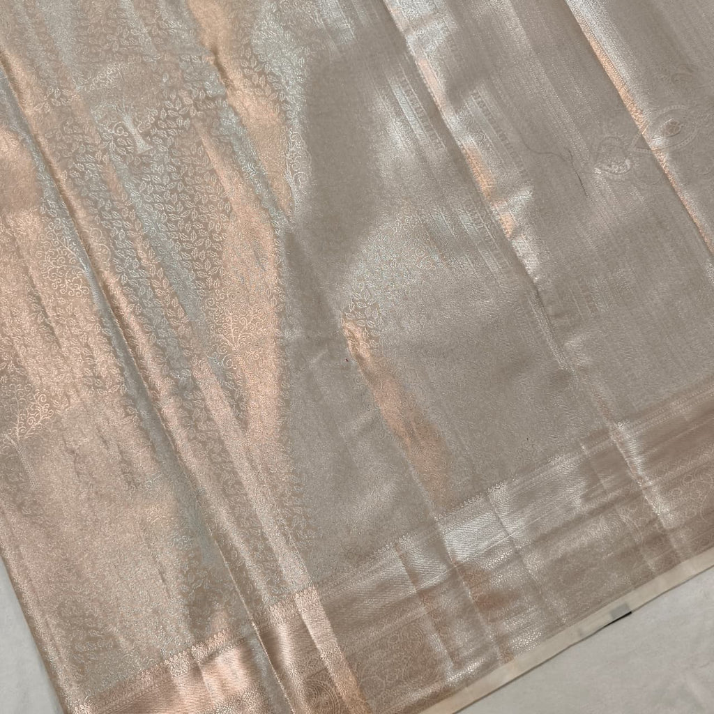 Semi Kanchipuram Brocade Silk Saree- Pearl Beige
