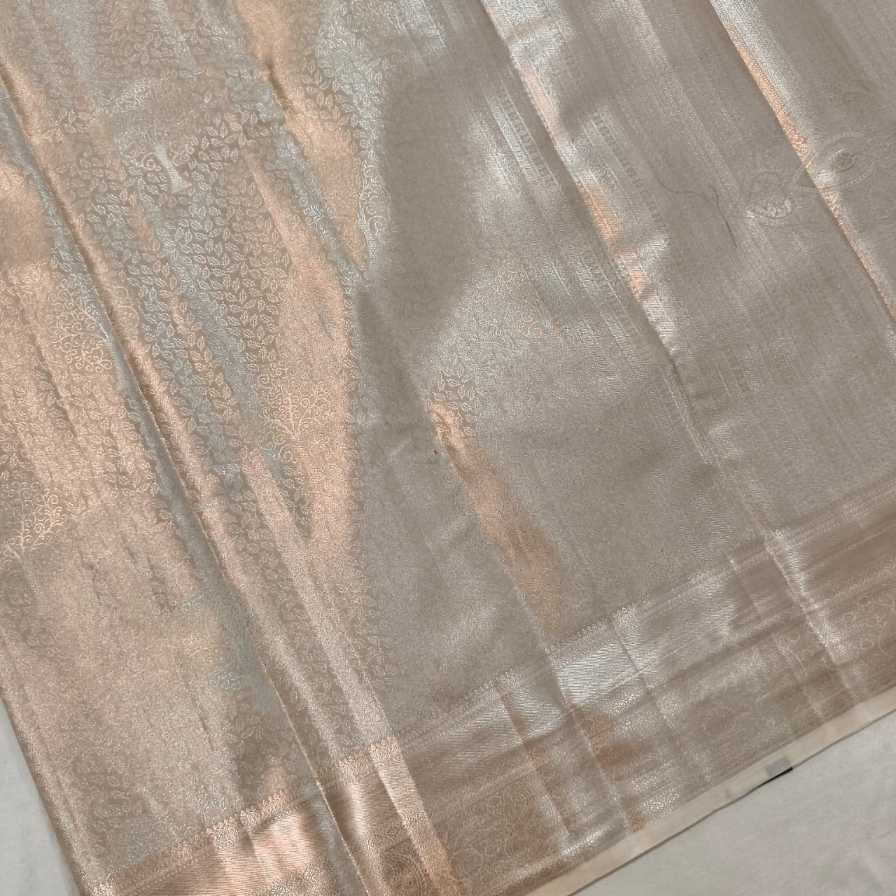 Semi Kanchipuram Brocade Silk Saree- Pearl Beige