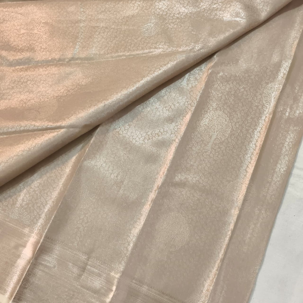Semi Kanchipuram Brocade Silk Saree- Pearl Beige