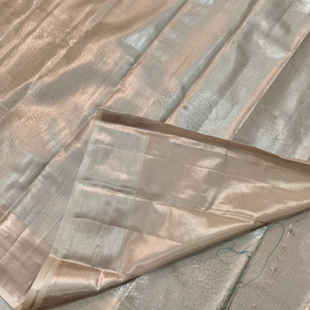 Semi Kanchipuram Brocade Silk Saree- Pearl Beige