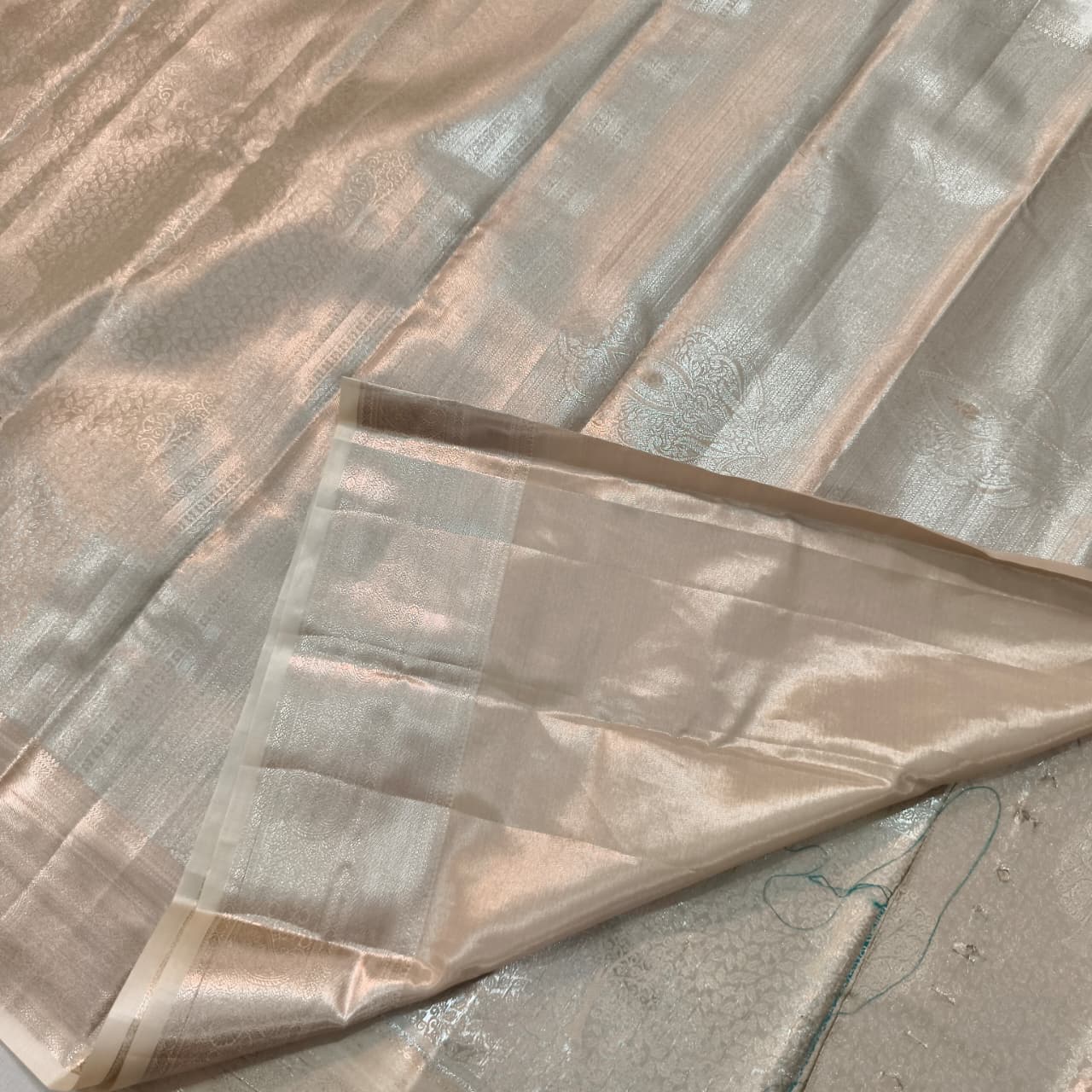 Semi Kanchipuram Brocade Silk Saree- Pearl Beige