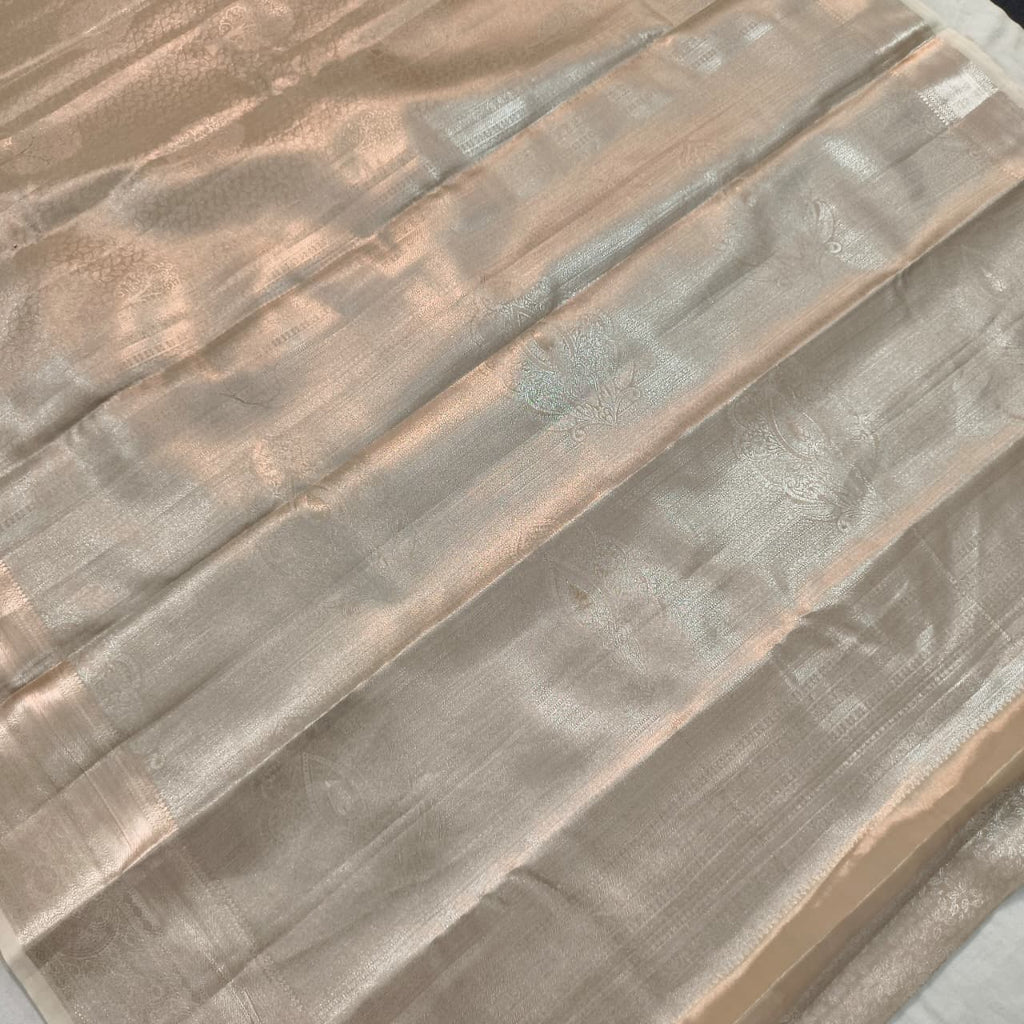 Semi Kanchipuram Brocade Silk Saree- Pearl Beige